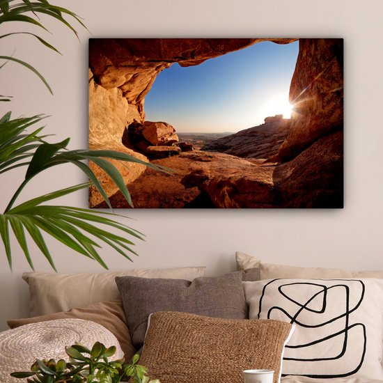 Tableau sur toile - Toile sur toile - Grotte - Désert - Nature - Soleil - Décoration murale - 90x60 cm - Toile - Salon