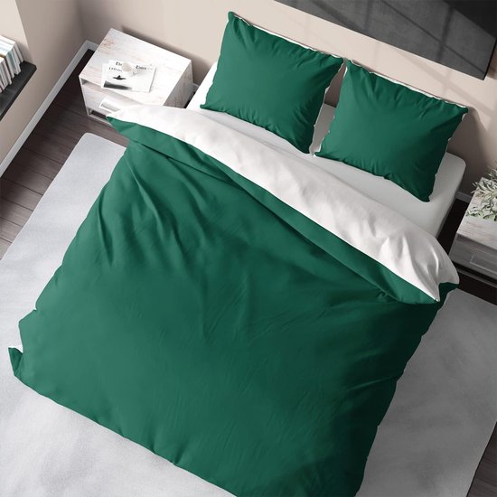 Bedtime Bamboe beddengoedset 155 x 220, 1 kussensloop 80 x 80, tweekleurig: groen/wit, knuffelzacht omkeerbaar beddengoed