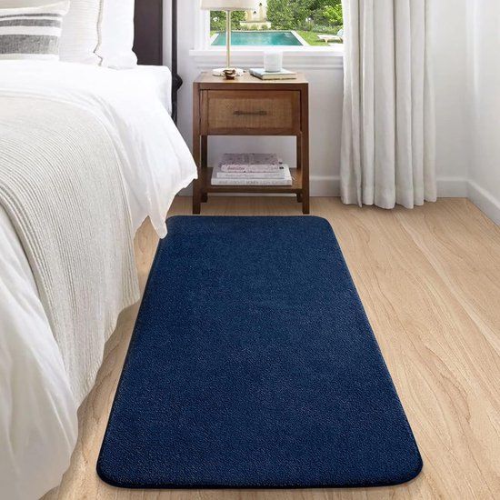 Tapis de passage, 40 x 120 cm Tapis doux pour chambre à coucher Tapis de lit Salle à manger, tapis Salon Tapis de sol Dos antidérapant (bleu foncé)