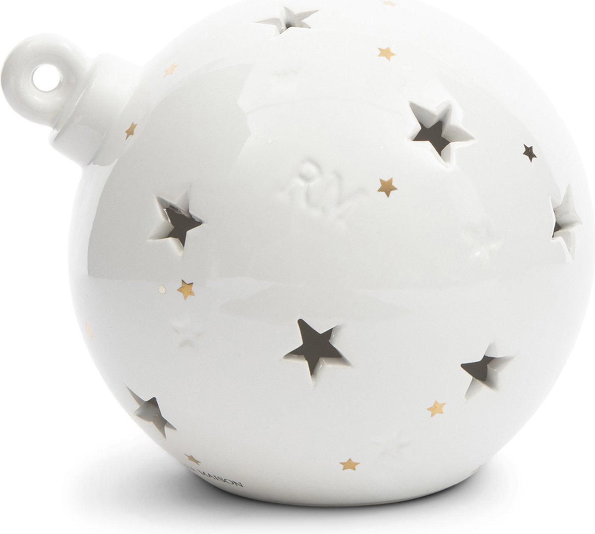 Riviera Maison Waxinelichthouder, Kerstbal sterren print - RM Starry Christmas Bauble, Theelichthouder - wit