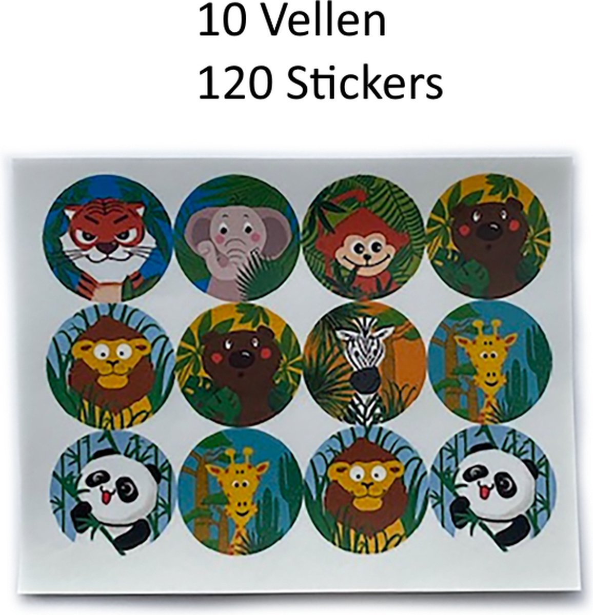 FISKA - 120 Stickers Dieren Safari - 2,5cm - Stickers Dieren Jungle - Label Dieren - Beloningsstickers - Stickers Kinderen - Sluitsticker - Sluitzegel