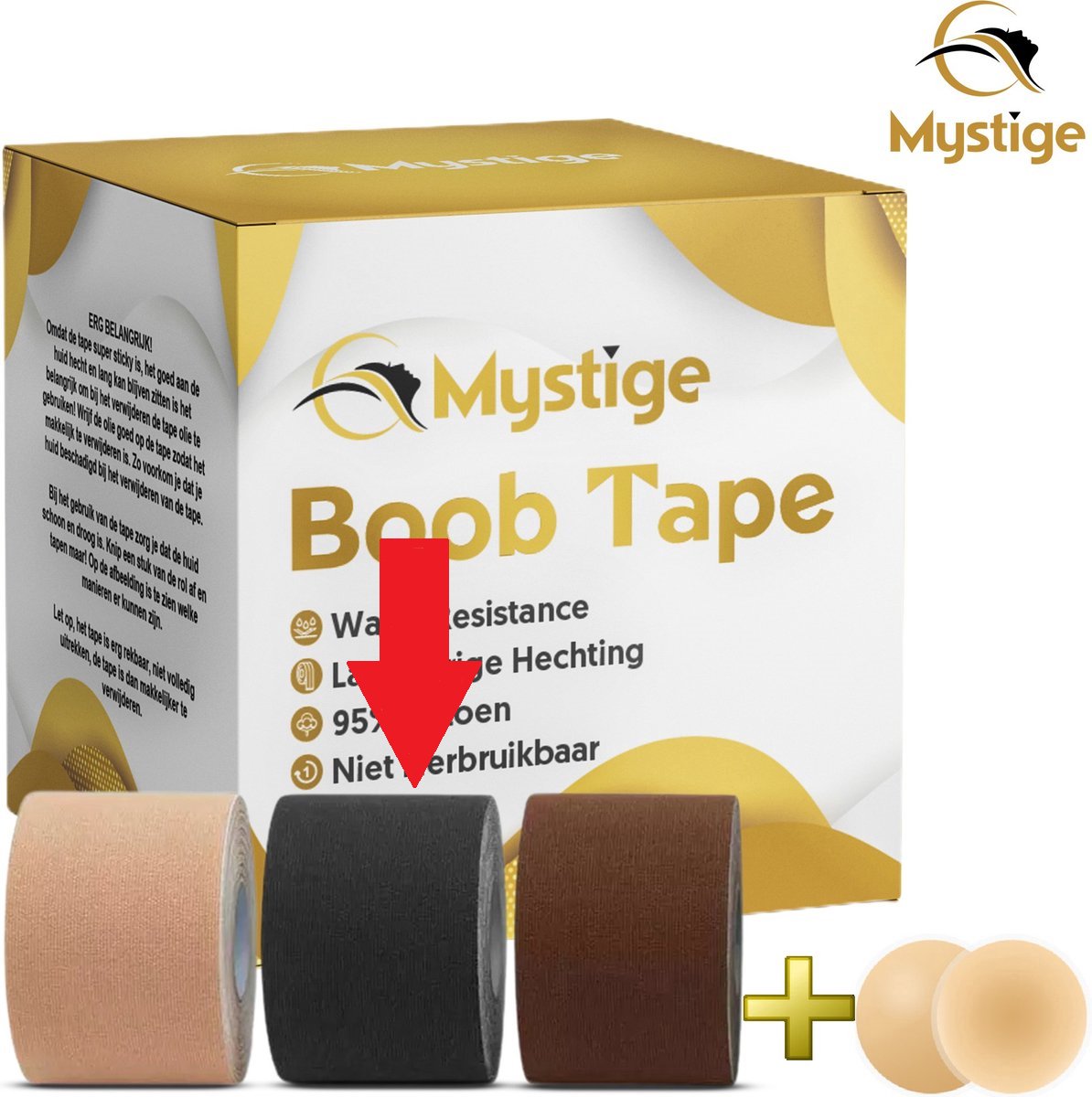 Mystige Boob Tape met Nipple Covers - Zwart - Tepelcovers - Tepel - Fashion Tape - BH Tape - 5 Meter