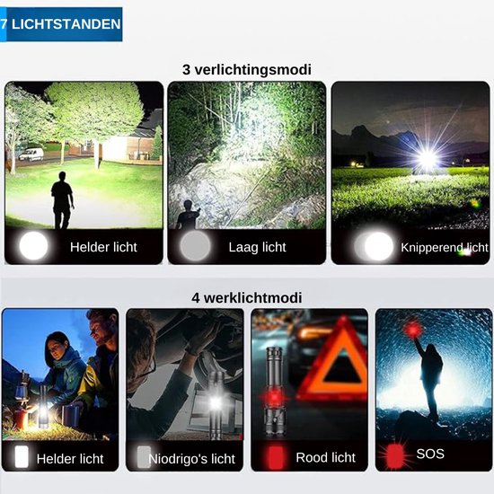 Superpow 12000Lumen Oplaadbare LED Zaklamp, Professionele Krachtige LED