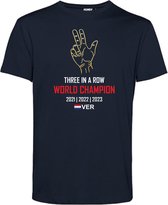 T-shirt kind Three in a Row World Champion | Formule 1 fan | Max Verstappen / Red Bull racing supporter | Wereldkampioen | Navy | maat 80