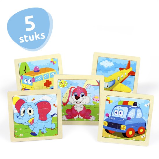 Isa's Friends® - Uitdeelcadeaus Houten Puzzels - 5 stuks - Traktatie