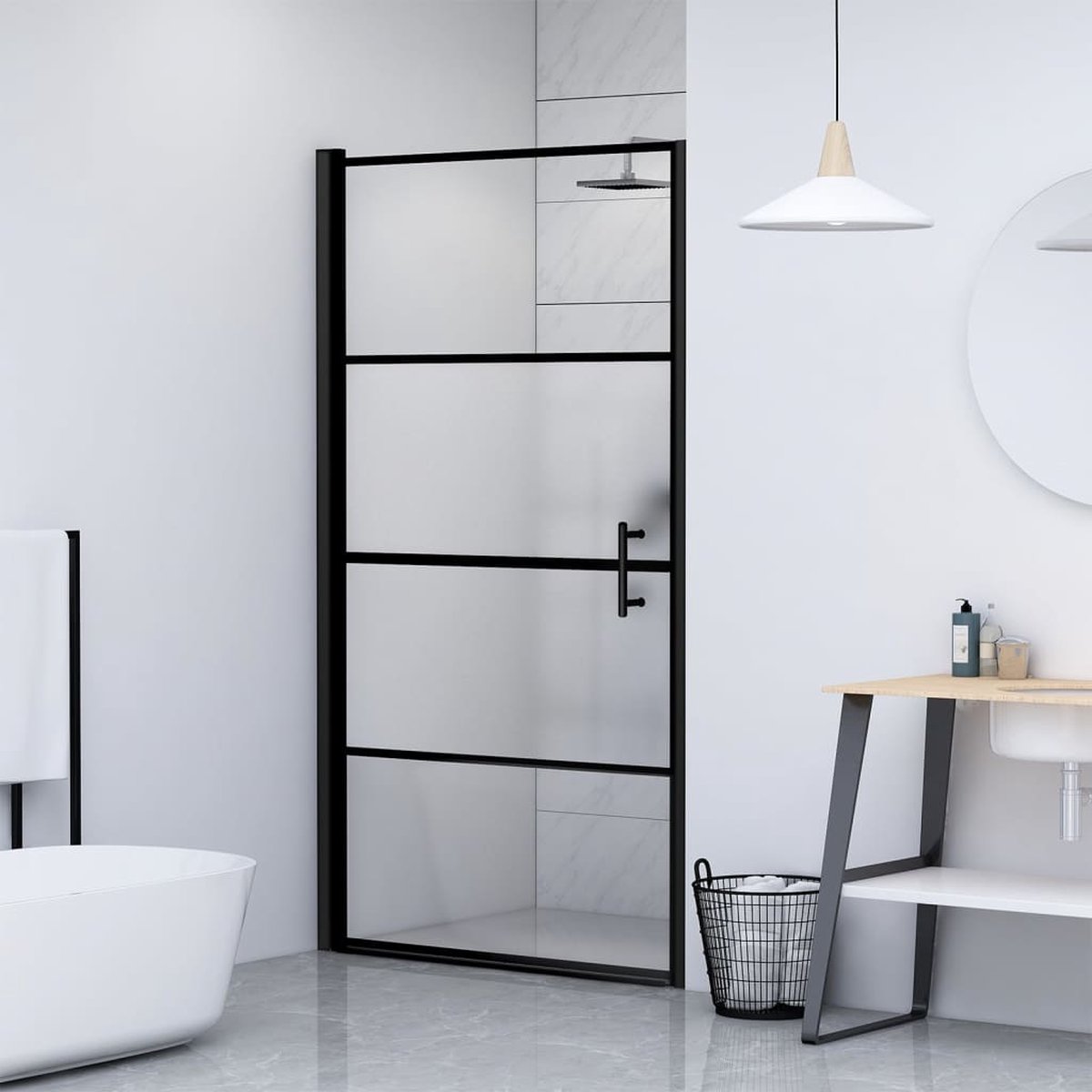 The Living Store Douchedeur - Industrieel design - Zwart frame - ESG-glas - Verstelbaar for - Eenvoudig schoon te maken