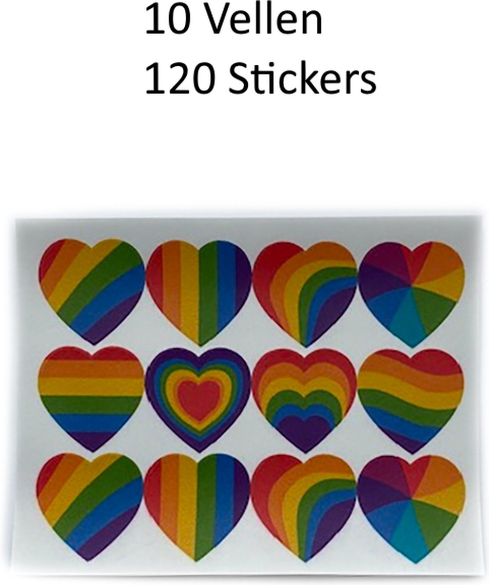 FISKA - 120 Stickers Mix Regenboog Hart - 2,5 cm - Stickers Hart - Label Hart - Sluitsticker Hart - Sluitzegel