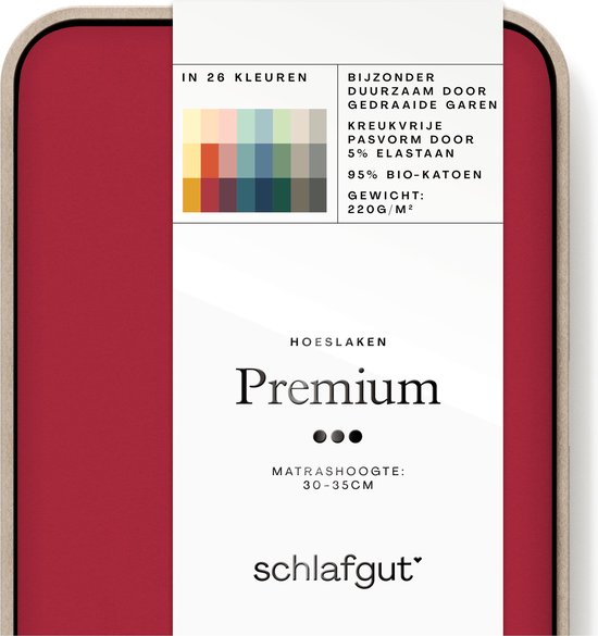 schlafgut Premium drap-housse L - 140x200 - 160x220, 95% de coton organique doux et 5% d’élasthanne, Red Deep