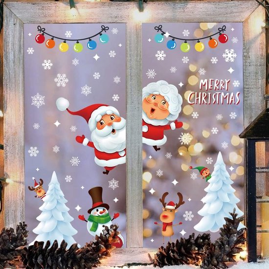 2 ensembles d'autocollants de fenêtre de Noël, grand arbre de Noël et  élan