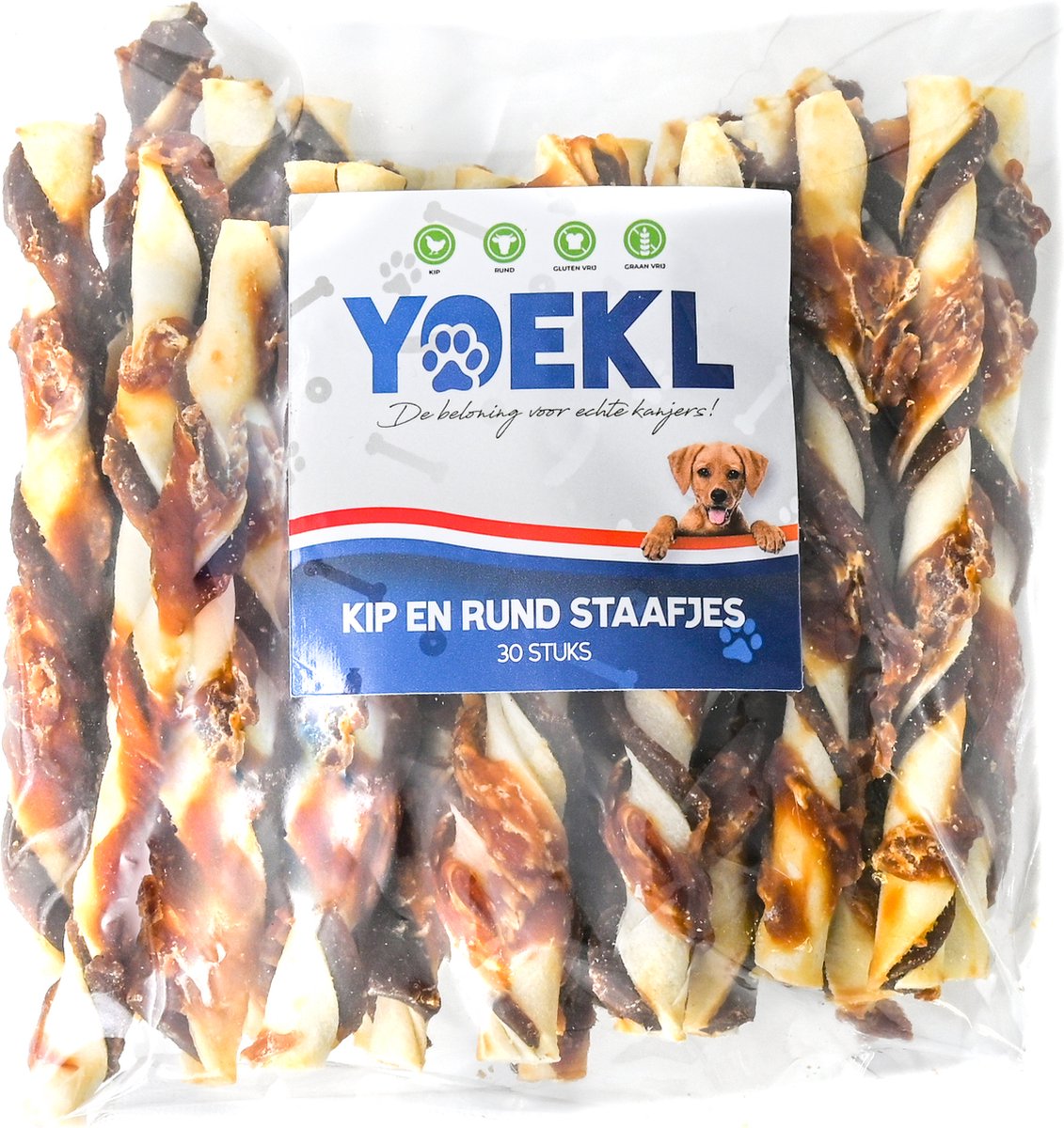 YOEKL Kauwstaafjes met Kip en Rund - 30 Stuks - Hondensnacks - Hondensnoepjes - Kauwsnacks - Kauwstaaf - Kauwstick