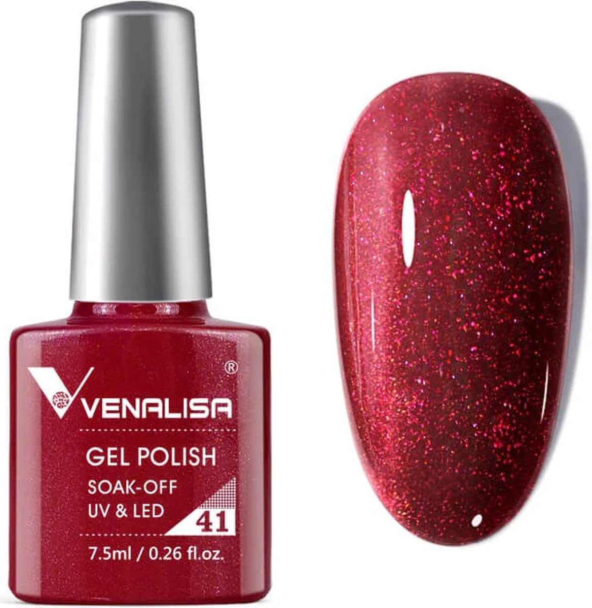 Venalisa Gellak Pearly Red - Glitter - 7.5 ml - Rode Gellak - Gellak Rood - Gellac Rood - Gellak Rood Glitter - Gellak Red - Gellak Kleuren - Venalisa Gellak - Gellak Nagellak