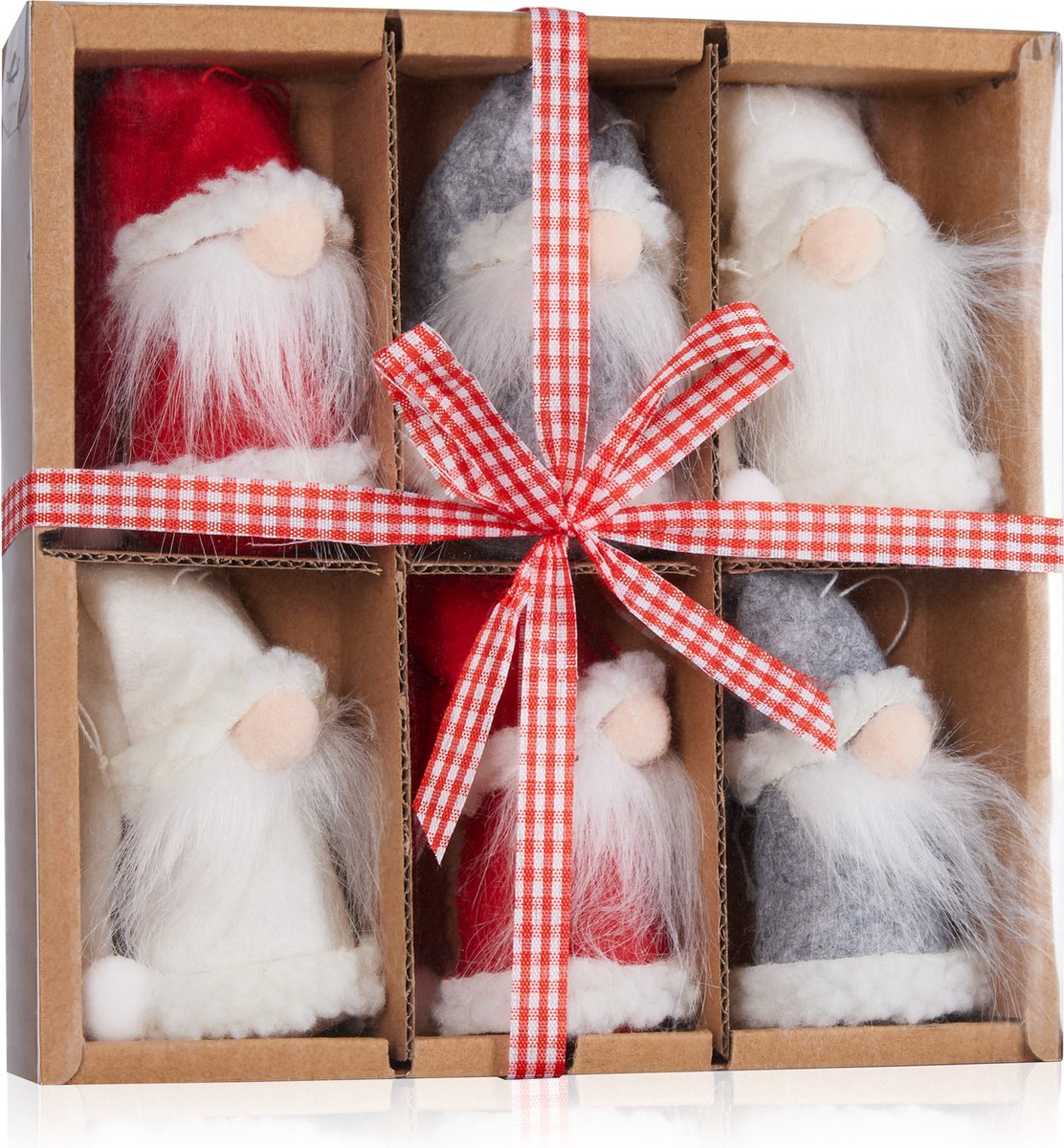 Brubaker 6-Delige Set Kerstkabouters van Hout en Gebreid - Boomhanger Kerstkabouters - Kersthanger Kabouter Groot - 9 cm Boomdecoratie Kerstkabouter in Geschenkverpakking 6-delige dwergen set