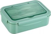 Lunchbox, Lunchbox, Lunchbox, Bento Box met 3 vakken en bestek (vork en lepel), veilig voor magnetron en vaatwasser - groen