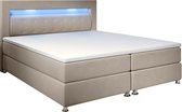 Boxspringbed / Boxspring Vancouver - 180 x 200 cm - Beige - LED - Incl. Matras & Topper
