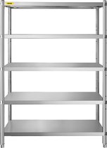 VEVOR 5-Laagse Opbergplank (1219.2 x 469.9 x 1830 mm), Roestvrij Staal, 330 lbs Laadvermogen per Laag, Verstelbare Hoogte, Moeiteloze Montage, Geschikt voor Keuken en Garage