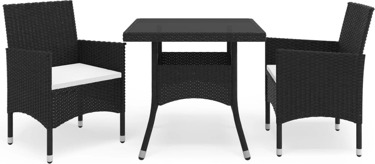 The Living Store 3-delige Tuinset poly rattan en glas zwart - Eetkamerset - Tuinset - Buitendecor - Lounge Set - Patio Furniture