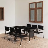 The Living Store Poly Rattan Tuinset - Eettafel en Stoelen - PE-rattan - Stalen Frame - Glas Tafelblad - Lichtgewicht en Stapelbaar - Zwart - 170x80x74cm - 51x60x87cm - Montage vereist - 1x tafel 6x stoel