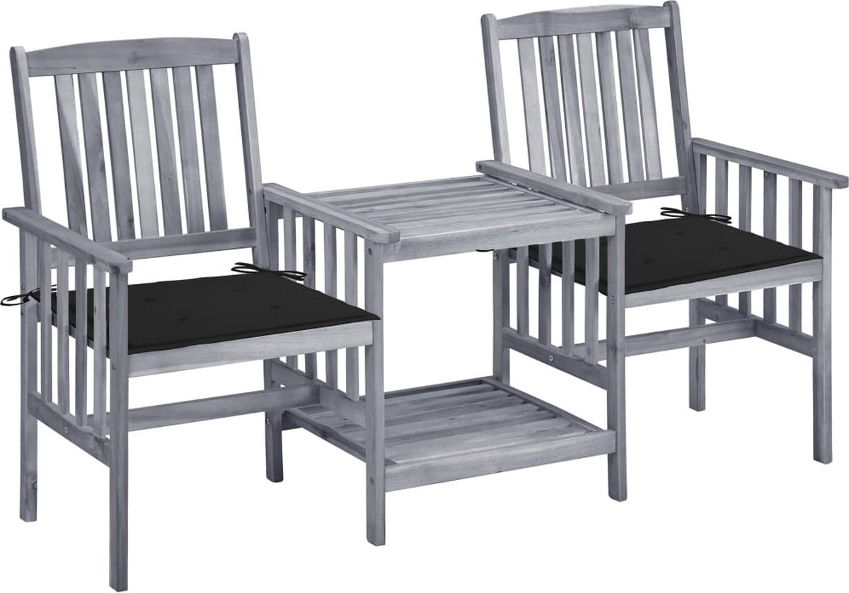 The Living Store Tuinstoelen met tafeltje en kussens massief acaciahout - Tuinmeubelen - Tuintafels - Acacia Hout - Buis Meubel - Lounge Set