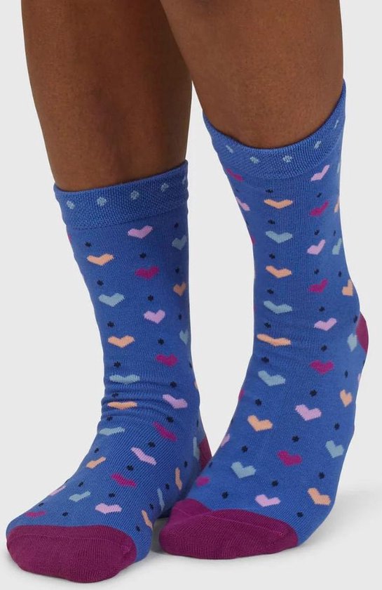 Thought - dames sokken met hartjes - blauw- hartjesprint - liefde - cadeau - Valentijn