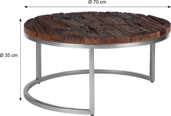 WOMO-DESIGN ensemble de 2 tables basses naturel, Ø 70x35 / 56x29 cm, bois d'acacia