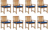 The Living Store Houten Tuinstoelenset - Acaciahout - 61 x 57 x 92 cm - Weerbestendig - Inclusief 8 stoelen en kussens
