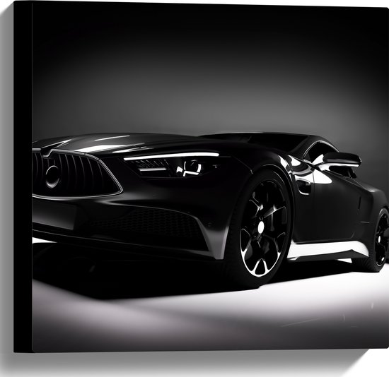 Canvas - Zwarte Auto in Grijs met Zwarte omgeving - 40x40 cm Foto op Canvas Schilderij (Wanddecoratie op Canvas)