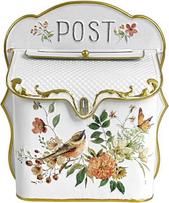 Vintage shabby brievenbus antieke stijl nostalgische charme woondecoratie metalen brievenbus retro stijl met vogelpatroon afscheidsbericht