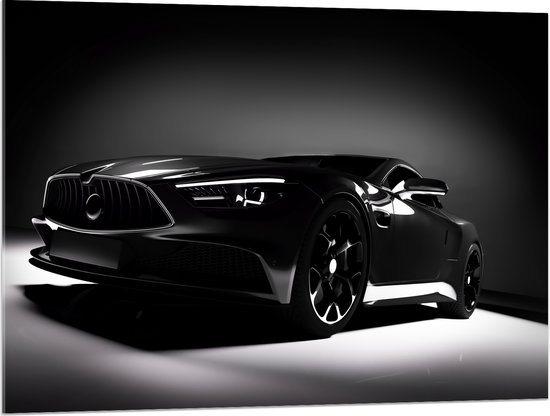 Acrylglas - Zwarte Auto in Grijs met Zwarte omgeving - 100x75 cm Foto op Acrylglas (Met Ophangsysteem)