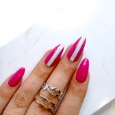 SD Press on Nails - B4 - Plaknagels - Nagelset 20 Nagels - Pink Roze Zilver - Gellak - Nagellak - Lang Stiletto Nageltips - Nepnagels met Lijm - Kunstnagels - Nail Art - Handmade - Valse nagels - Nepnagels - Accessoires - Lange Nagels
