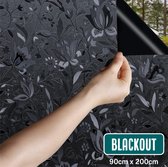 Homewell Verduisteringsdoek 90x200cm - Raamfolie Verduisterend - Blackout - Anti Inkijk, Isolerend en Zonwerend - Herbruikbaar - Statisch – Bloemen/Zwart