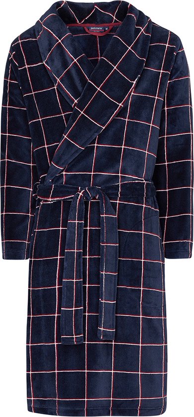 Badjas heren fleece - luxe ochtendjas heren - kamerjas blauw - Pastunette L (52)