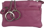 Pochette pour clés en Cuir rose - Pochette pour clés en cuir avec 4 poches zippées et deux porte-clés avec chaîne