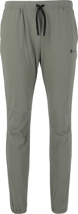 Grijze sportbroek met trekkoord en het Virtus-logo, van voren gezien.