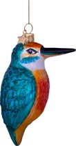 Ornament glass blue orange kingfisher H10cm