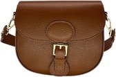 Bruine leren crossbody schoudertas - 21 cm - damestas leer bruin camel leer - vrouwen crossbody bag - damestasje tassen - Louisa Lee