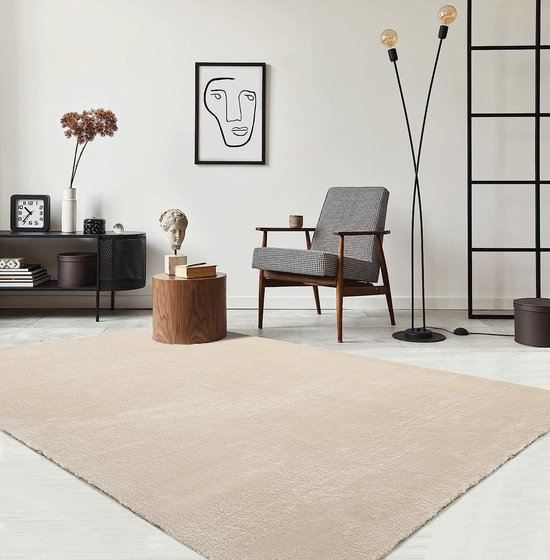 the carpet RELAX – Extra Zacht & Wasbaar Vloerkleed tot 30°C met Antislip Onderzijde – Fluweelachtige Structuur – Voor Slaapkamer of Woonkamer – Beige, 60 x 110 cm