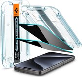 Spigen EZ Fit Glas.tR - Screen Protector Geschikt voor Apple iPhone 15 Pro - Privacy Glass - Case Friendly - Gemakkelijke Installatie - 2-Pack