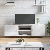 The Living Store Televisiekast Oakland - Tv-meubel - Hoogglans wit - 150 x 30 x 50 cm - Bewerkt hout en ijzer