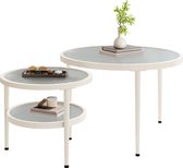 Merax Salontafel Set van 2 - Salontafels met Glazen Tafelblad - Wit