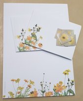 Set de Papier à lettres - WIldflowers - 12 feuilles A4 - 6 enveloppes - 6 autocollants à cacheter - Papeterie - Meer Leuks