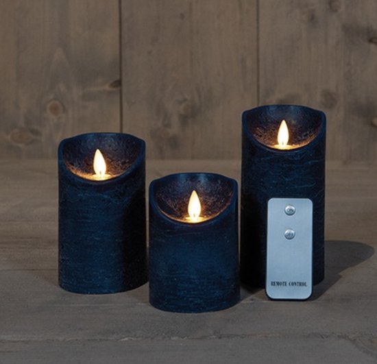 LED kaarsen met bewegende vlam 3x - Donkerblauw - Dark Blue -  Afstandsbediening -... | bol.com