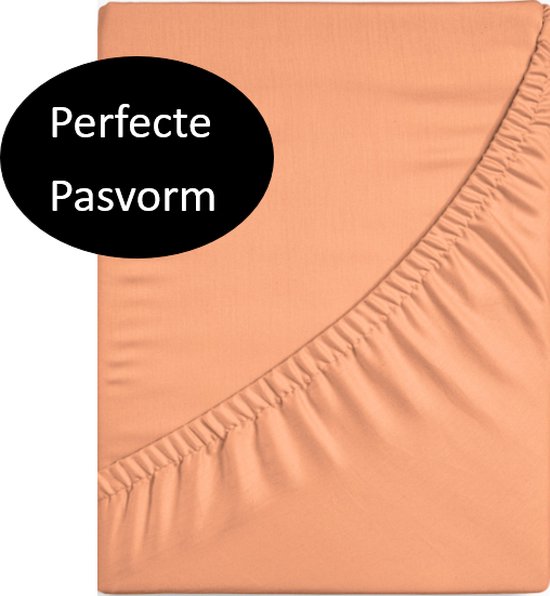 Hoogwaardig katoen geweven hoeslaken pastel oranje - 70x200 (eenpersoons) - luxe kwaliteit - zacht en optimaal ademend - perfecte pasvorm