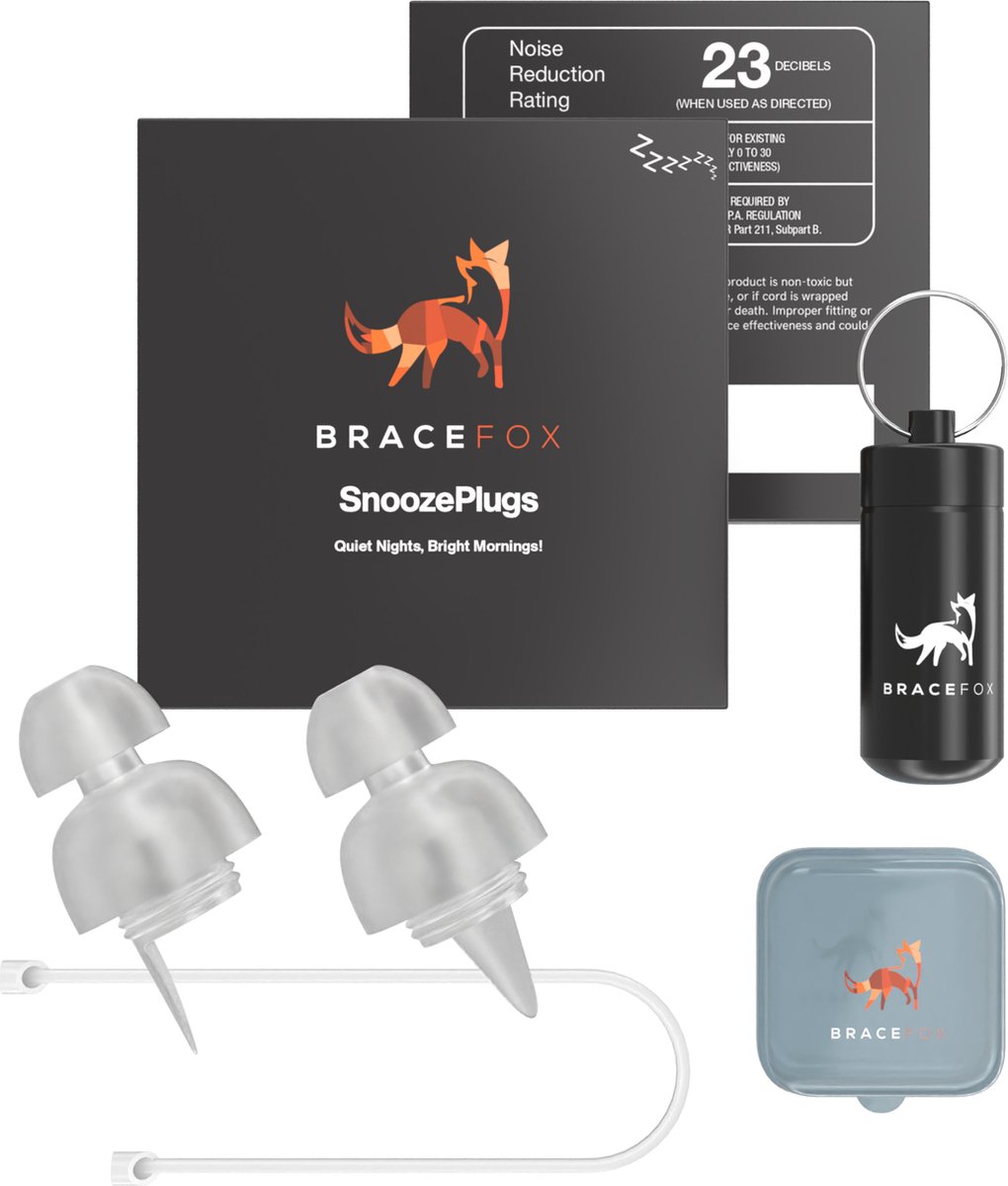 Goedkoopste Bracefox® Oordoppen 'Snoozeplugs' | Earplugs voor slapen | Maximale geluidsdemping | Gehoorbescherming | Comfortabel en Perfect voor Zijslapers | Transparant en Compact | SNR 23 dB