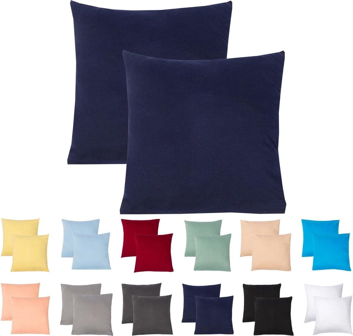 Livessa Set van 2 kussenslopen 40 x 40 % 100 katoenen jerseystof, verborgen ritssluiting, kussensloop 40 x 40 cm, kussenhoes, ultrazacht en ademend, Oeko-Tex gecertificeerd donkerblauw