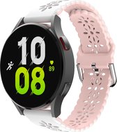 Strap-it Smartwatch bandje 20mm - siliconen bandje met patroon geschikt voor Samsung Galaxy Watch 6 / 6 Classic / Watch 5 / 5 Pro / Watch 4 / 4 Classic / Watch 3 41mm / Galaxy Watch 42mm / Watch Active & Active2 / Gear Sport - wit/roze