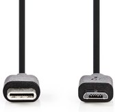 Nedis USB-Kabel - USB 2.0 - USB-C Male - USB Micro-B Male - 60 W - 480 Mbps - Vernikkeld - 1.00 m - Rond - PVC - Zwart - Label