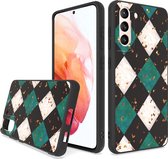 LuxeBass Siliconen hoesje met print geschikt voor Samsung Galaxy S21 FE - Marmer Green - telefoonhoes - gsm hoes - telefoonhoesje