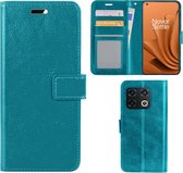 LuxeBass Hoesje geschikt voor OnePlus 10 Pro - Boekhoesje met kaartvakken - Turquoise gsm hoesje - telefoonhoes - telefoonhoesjes