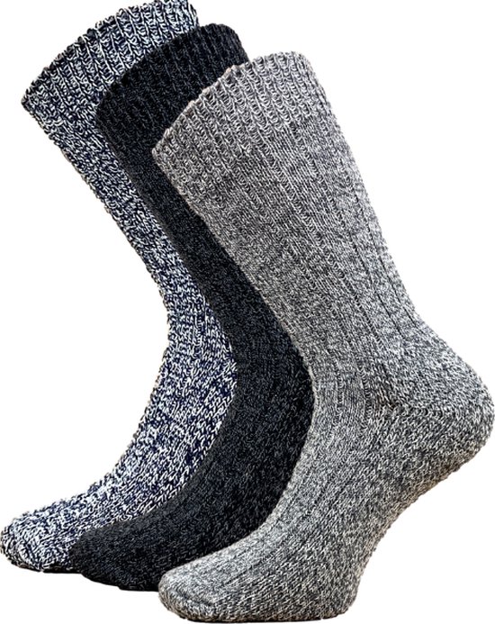 3 paar Noorse wollen sokken - Antraciet, Gemêleerd grijs en blauw - Maat 39/42