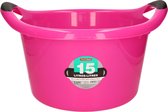 Groot kunststof teiltje/afwasbak rond met handvatten 15 liter roze - Afmetingen 42 x 40 x 25 cm - Huishouden
